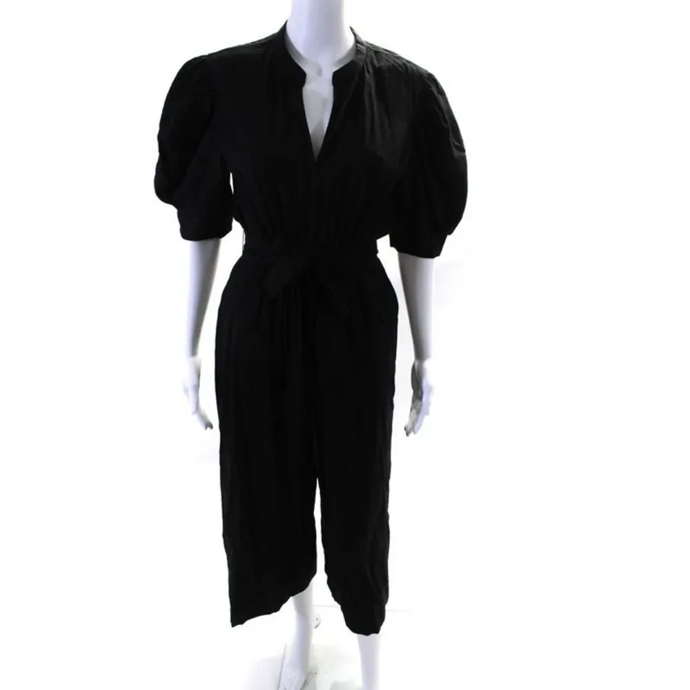 A.L.C. Womens Pleated Zip Hook & Eye Straight Short Sleeve Jumpsuit Black Size 4